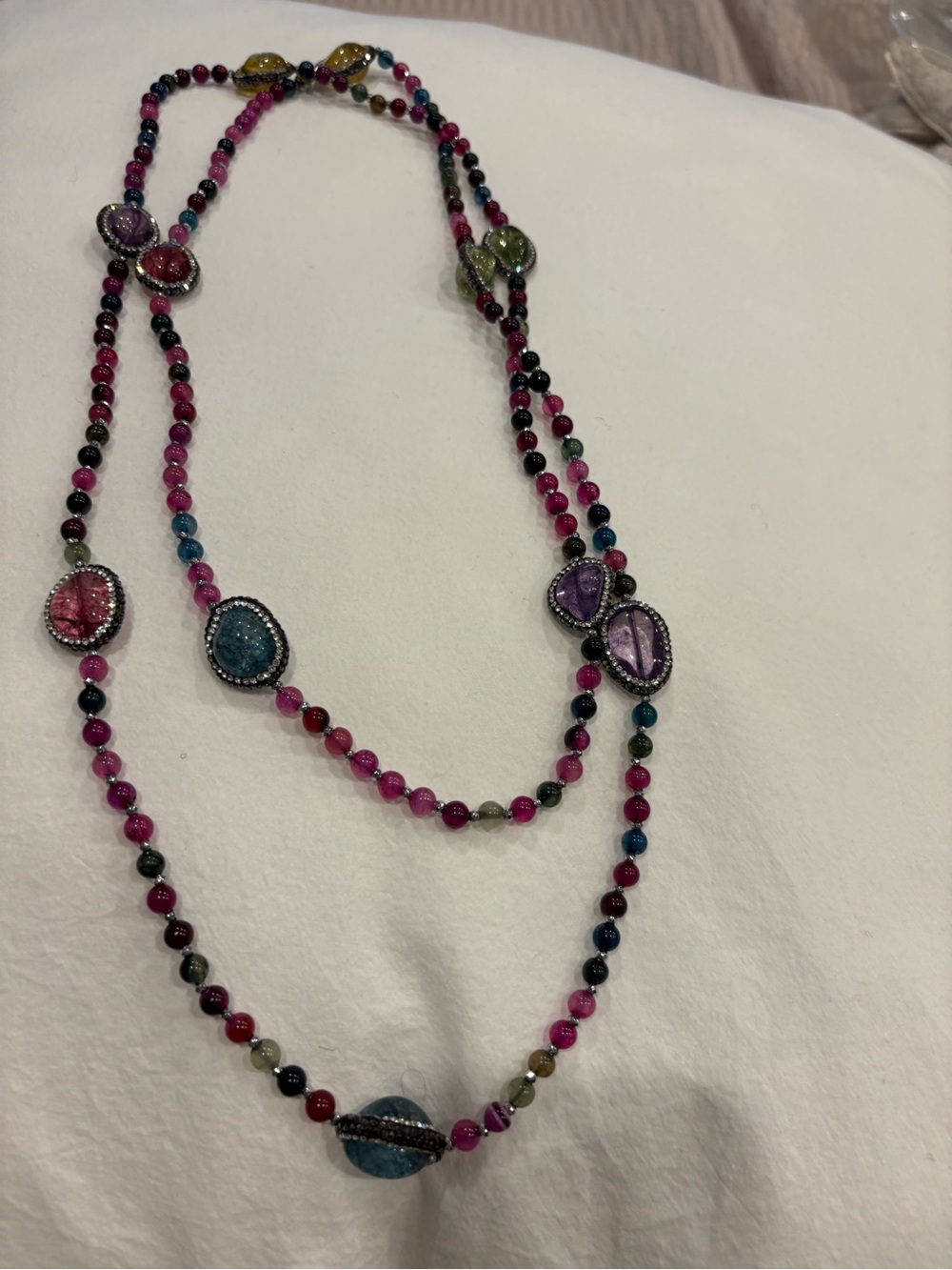 Multicolor Bead and Gem-Accent Long Necklace